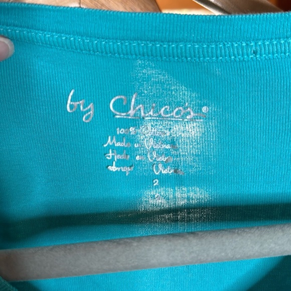 Chico's Vibrant Turquoise 100% Cotton Elbow-Sleeve Perfect Tee Size Large (2) - Picture 3 of 6